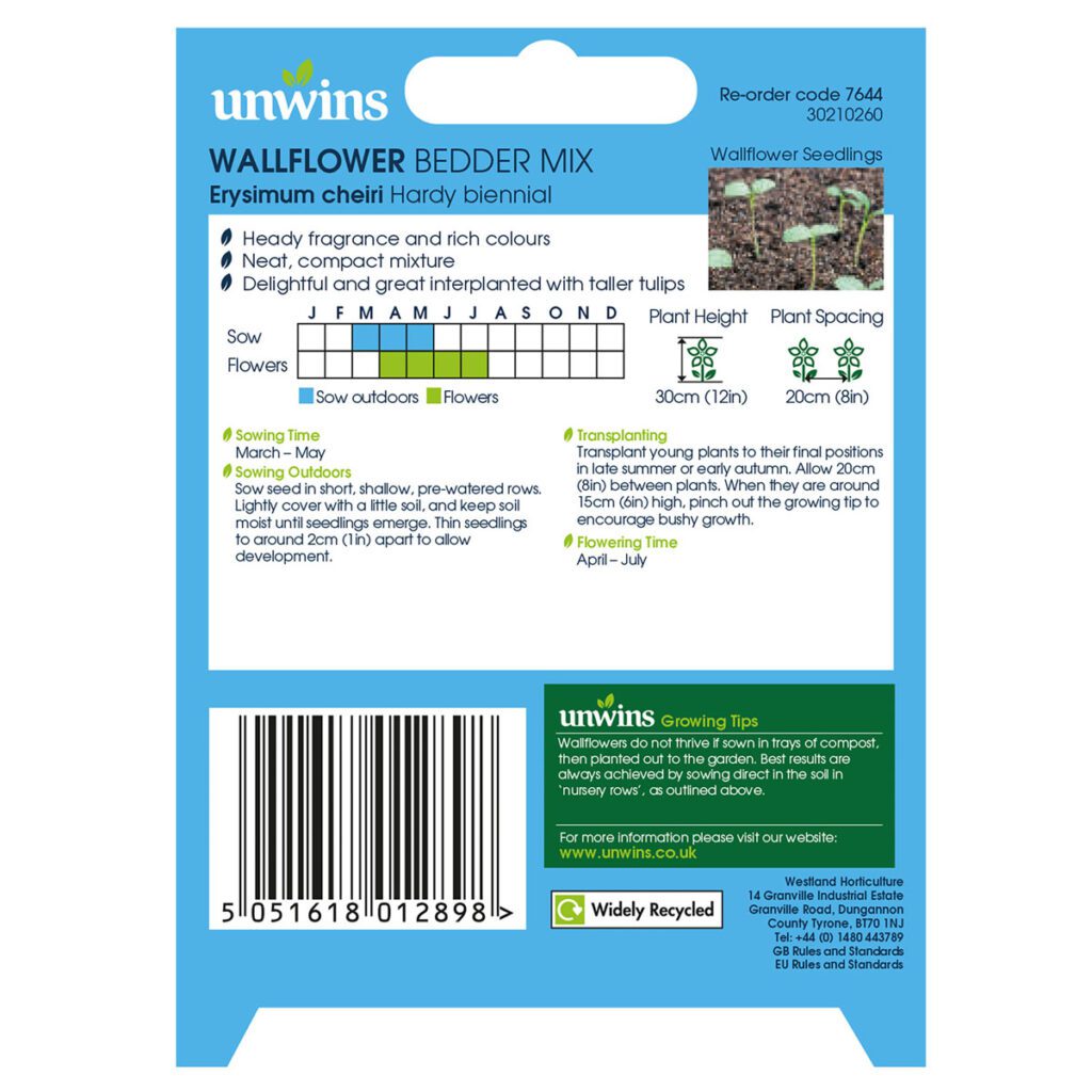 Unwins Wallflower Bedder Mixed Seeds 5051618012898 2